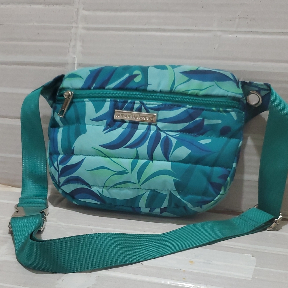 SAMANTHA Brown Teal Tropical Print Fanny  Pack Crossbody